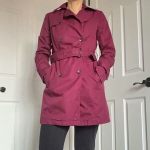 Banana Republic Double-Breasted Belted Trench Coat in Berry Plum